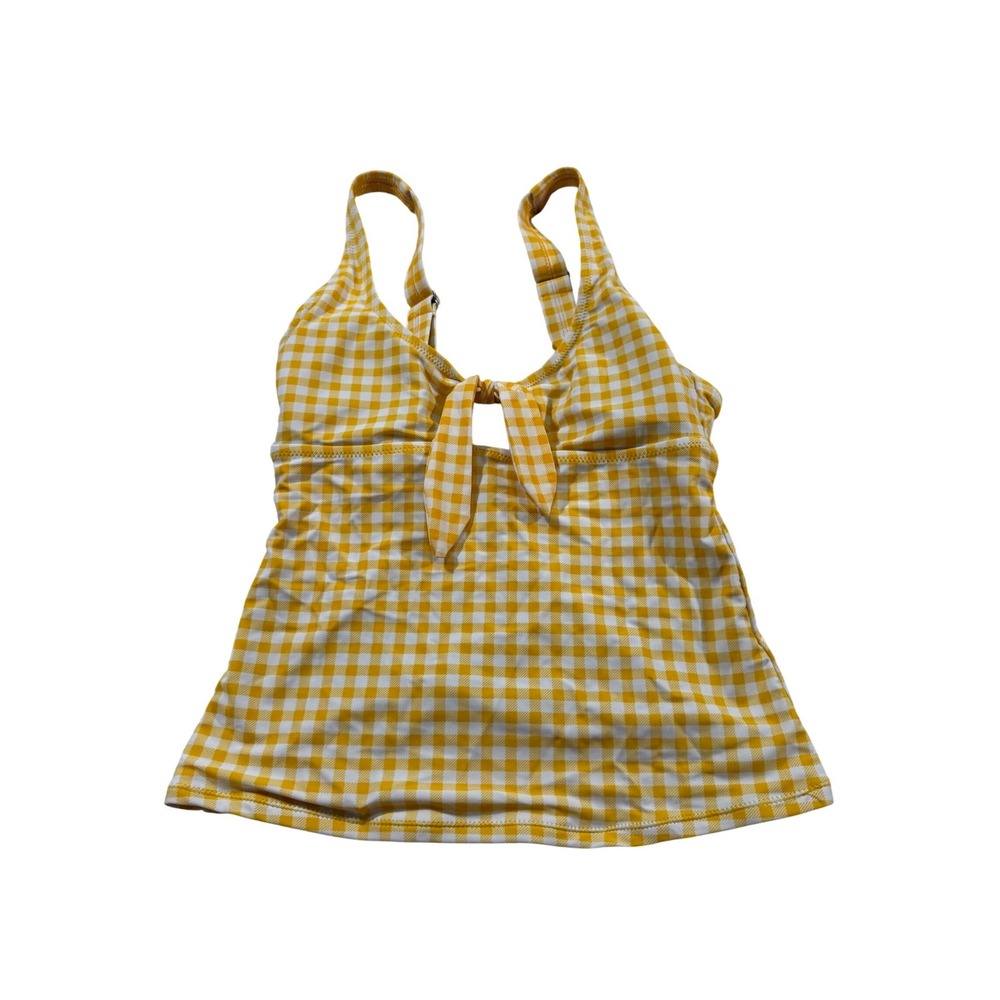 Old Navy Tankini Top XS Yellow White‎ Gingham Check Bow Retro Swimwear Beach Sun